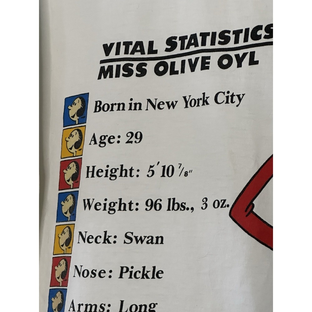 Vintage Olive Oyl T-Shirt Mens Large White Vital Statistic Hip Hop Cartoon Retro - Picture 7 of 15